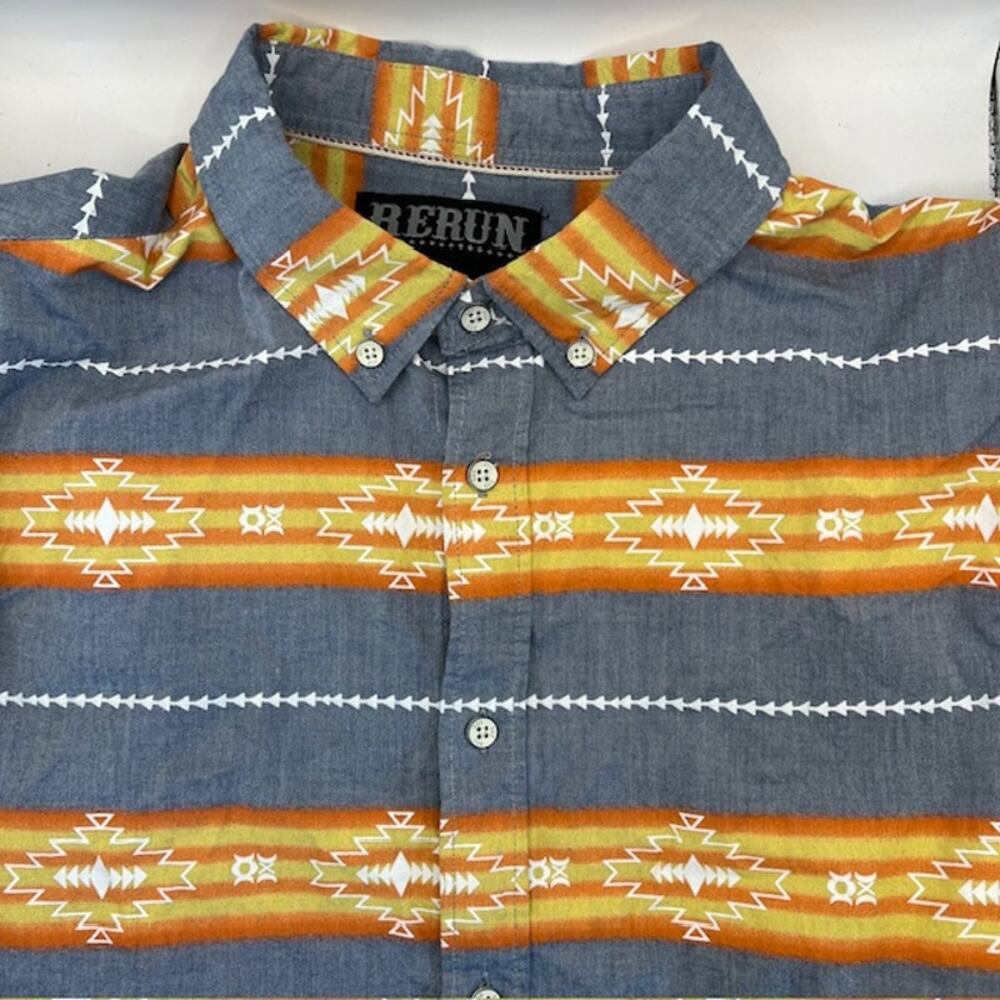 RERUN Button Down Shirt Mens L Aztec MultiColor Tribal Print Western Cotton